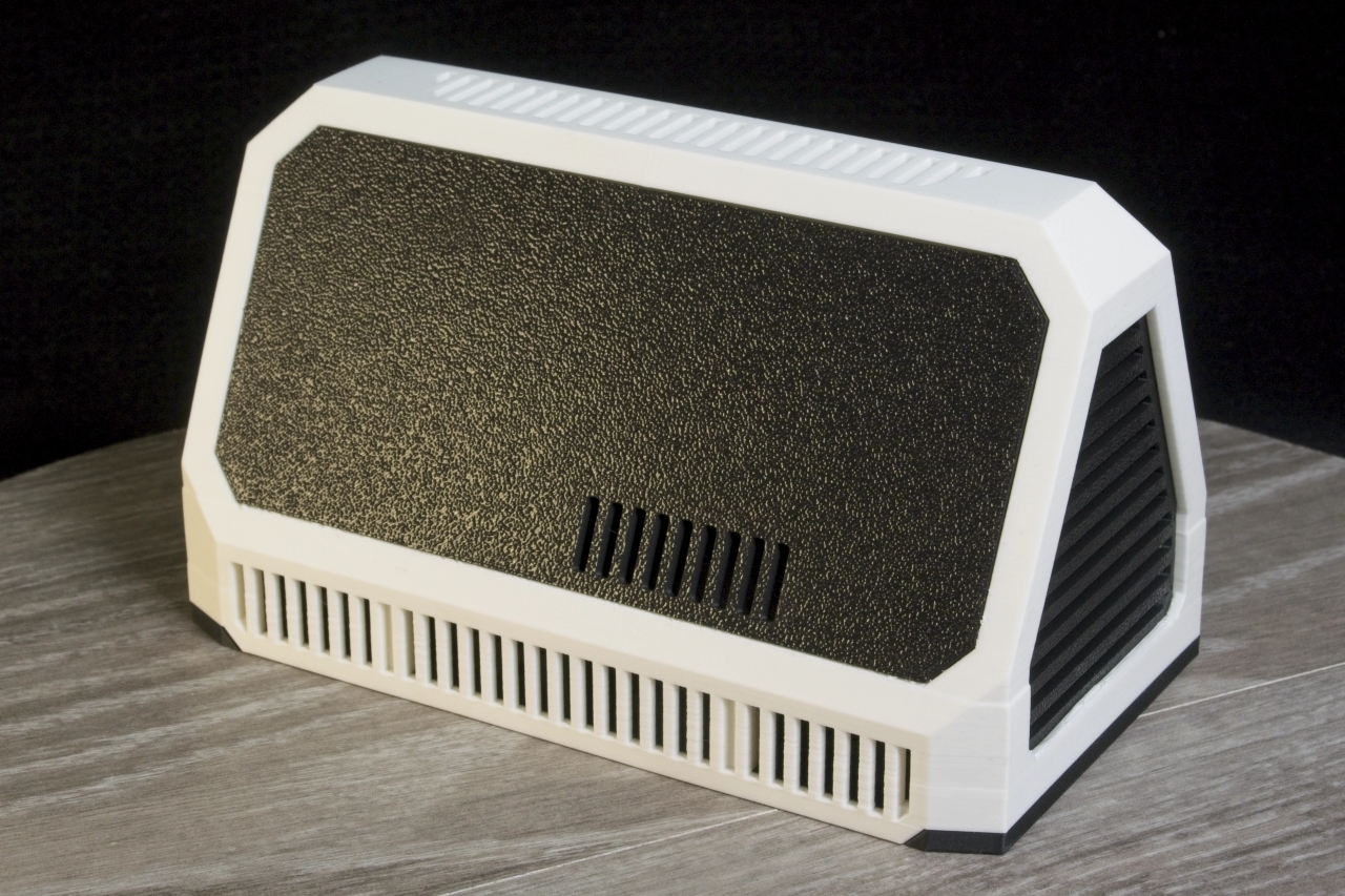 Aura original case (white) — rear view with textured back panel and ventilation grilles