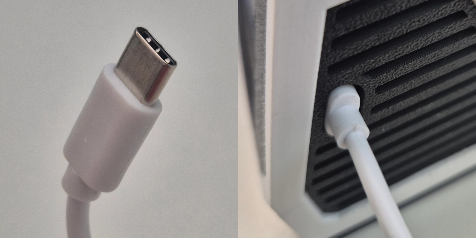 A rounded, slim USB-C connector that fits the Aura case opening